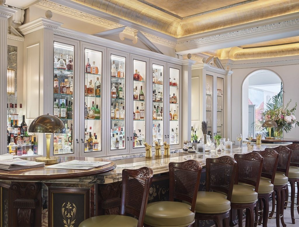 The Goring Hotel bar in Belgravia, London, known for afternoon tea and relaxed seating.
