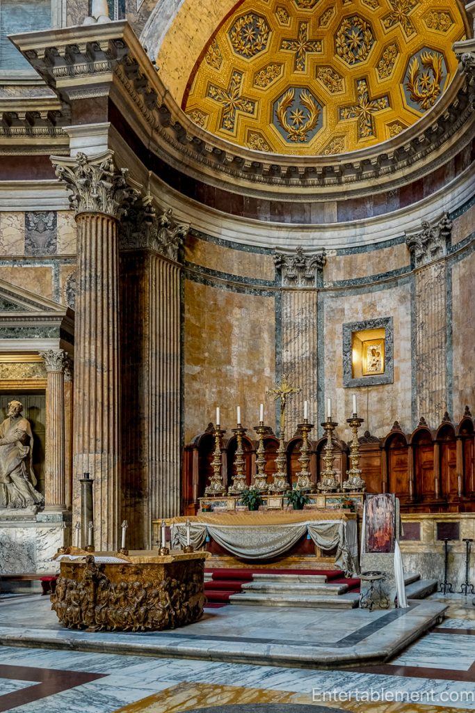 Christian altar set within the ancient Roman interior of the Pantheon