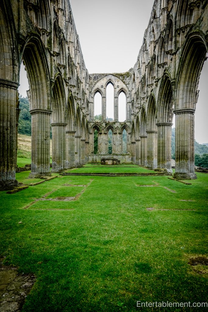 Rievaulx Abbey Interior view looking east through the nave