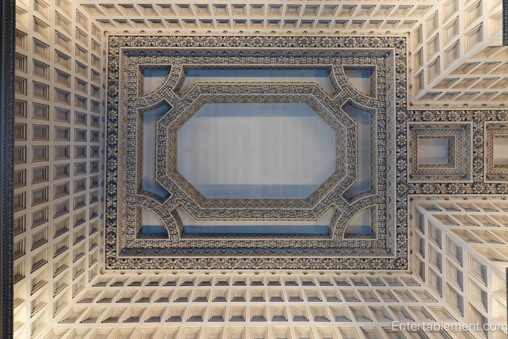 Marble Hall at Holkham Hall with coffered ceiling,