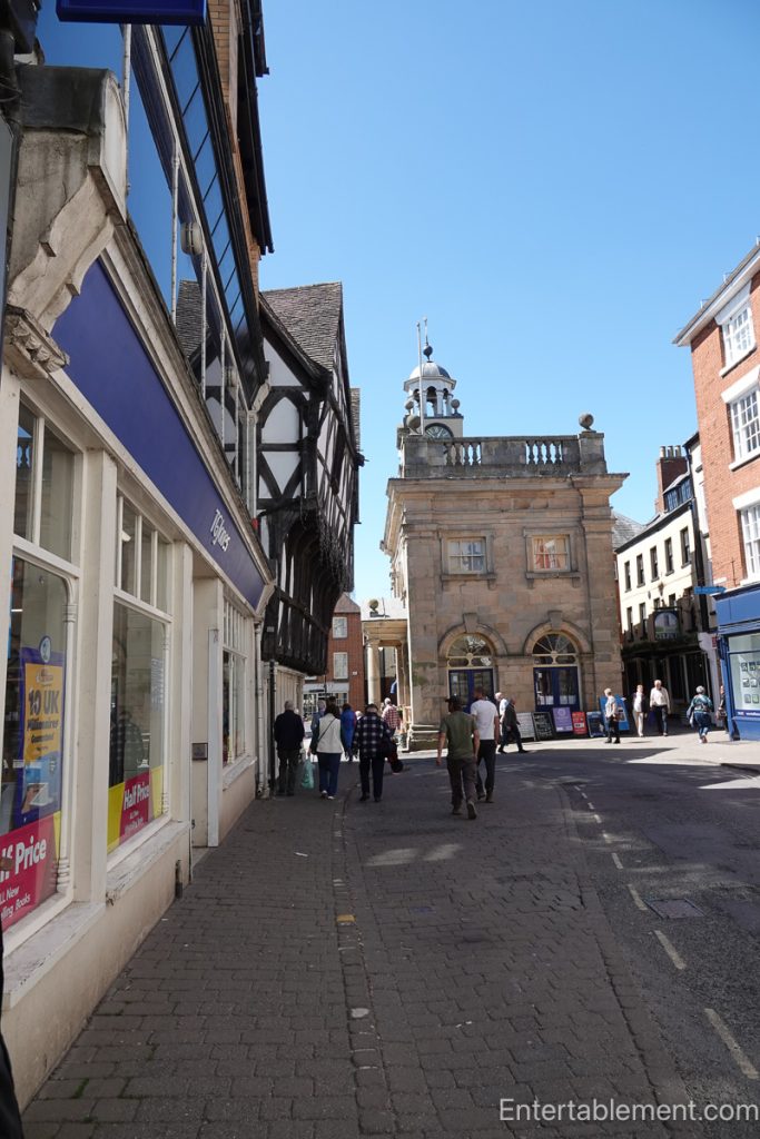 Ludlow Buttercross with its classical stone façade and clock