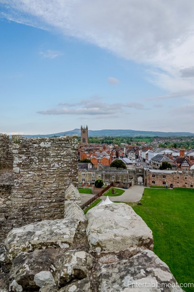 View from Ludlow Castle across the town's rooftops towards St Laurence's Church