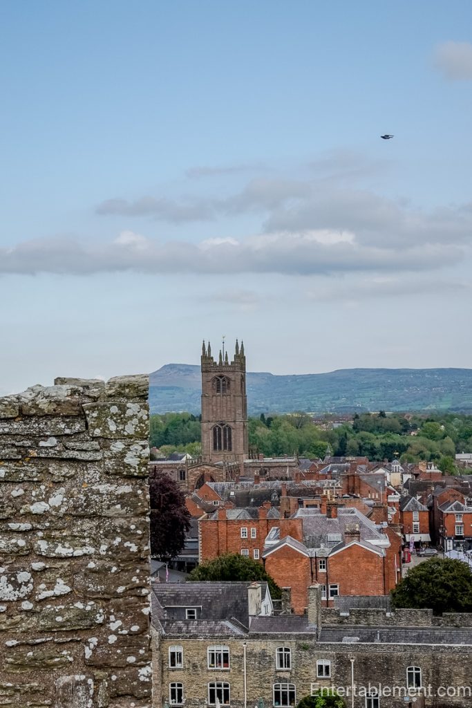 View from Ludlow Castle across the town's rooftops towards St Laurence's Church